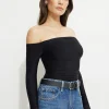Online Exclusives | Tees & Tanks-Dynamite Ruched Off Shoulder Jersey Bodysuit Black