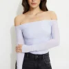 Tees & Tanks | Online Exclusives-Dynamite Ruched Off Shoulder Jersey Bodysuit Blue