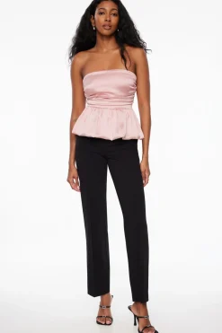 Blouses & Tops | Blouses & Tops-Dynamite Ruched Peplum Satin Top Pink