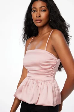 Blouses & Tops | Blouses & Tops-Dynamite Ruched Peplum Satin Top Pink