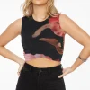 Tees & Tanks | Tees & Tanks-Dynamite Ruched Printed Crop Top Black