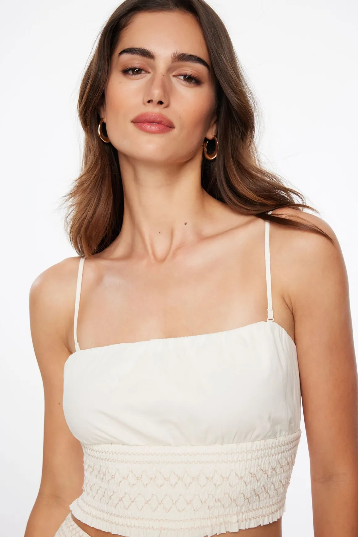 Blouses & Tops | Blouses & Tops-Dynamite Ruched Smocked Tube Top White
