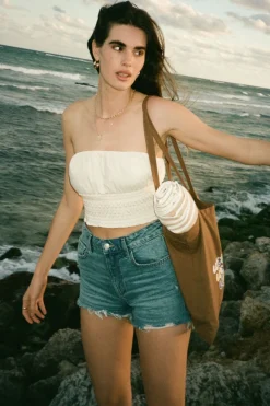 Blouses & Tops | Blouses & Tops-Dynamite Ruched Smocked Tube Top White