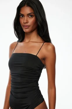 Tees & Tanks | Tees & Tanks-Dynamite Ruched Tube Bodysuit Black