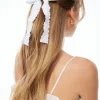 Hair Accessories-Dynamite Ruffle Edge Bow Hairclip White