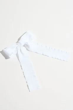 Hair Accessories-Dynamite Ruffle Edge Bow Hairclip White