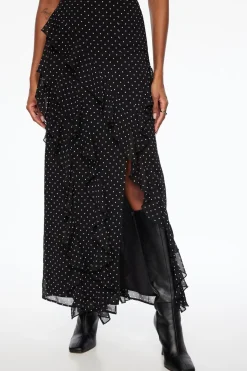 Skirts & Skorts | Skirts-Dynamite Ruffled Polka Dot Maxi Skirt Black
