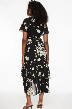Dresses & Jumpsuits | Midi & Maxi Dresses-Dynamite Ruffled Wrap Midi Dress Black