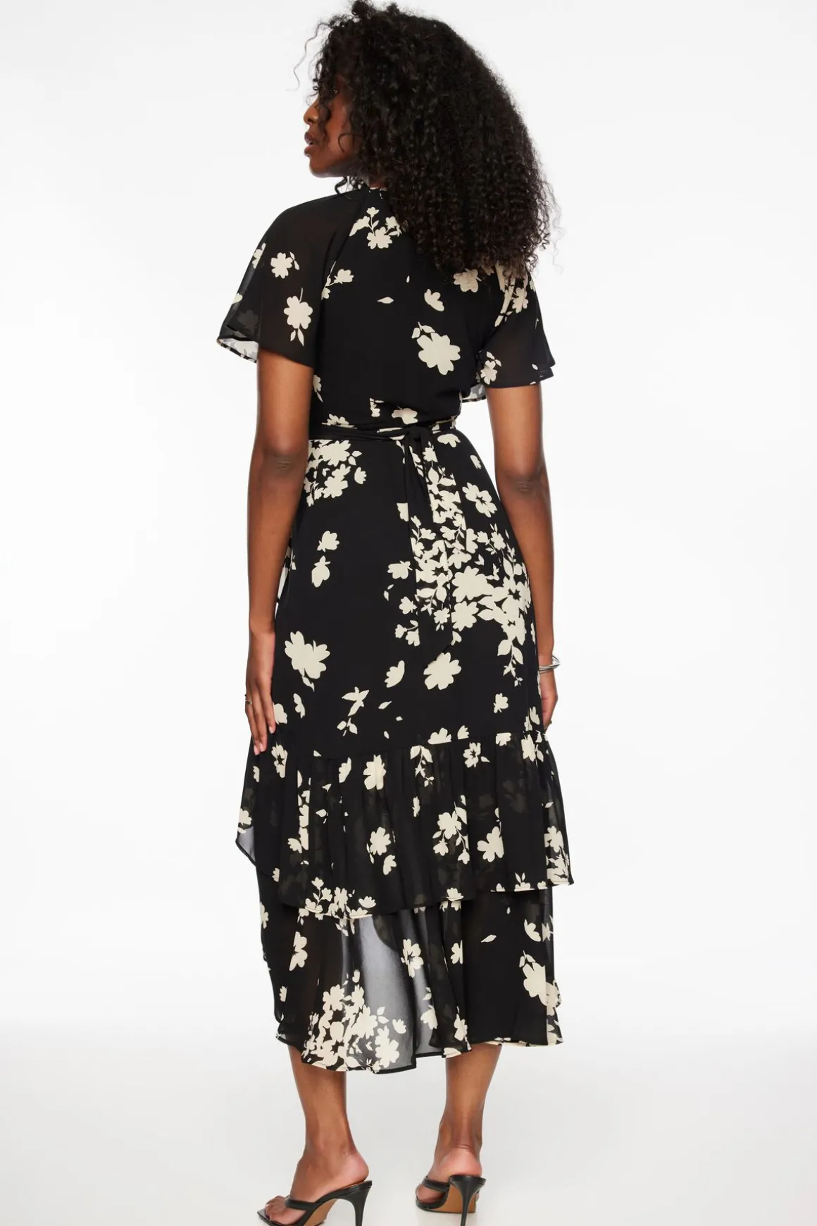 Dresses & Jumpsuits | Midi & Maxi Dresses-Dynamite Ruffled Wrap Midi Dress Black