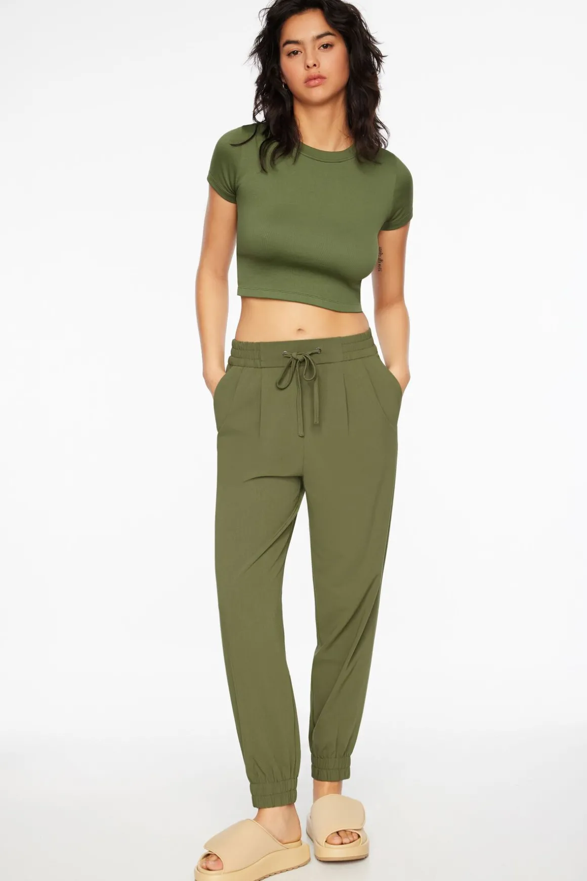 Pants | Slim Leg Pants-Dynamite Sacha Twill Jogger Pants Green