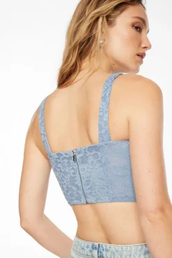 Blouses & Tops | Blouses & Tops-Dynamite Saige Lace Square Neck Corset Top Blue