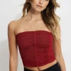 Tees & Tanks | Online Exclusives-Dynamite Salma Ruched Mesh Bustier Top Red