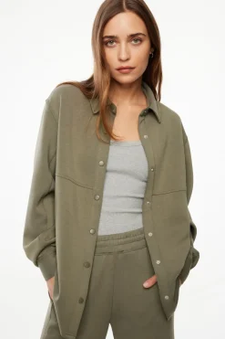 Long Sleeve Tops-Dynamite Scuba Button Up Shacket Gray