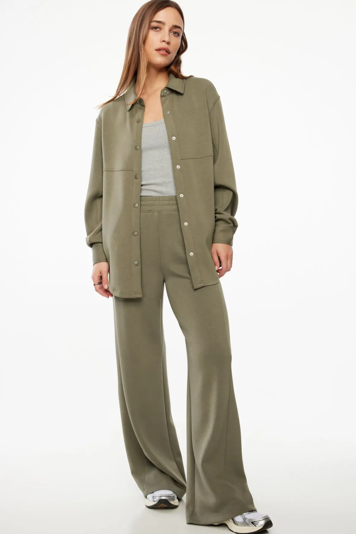 Long Sleeve Tops-Dynamite Scuba Button Up Shacket Gray