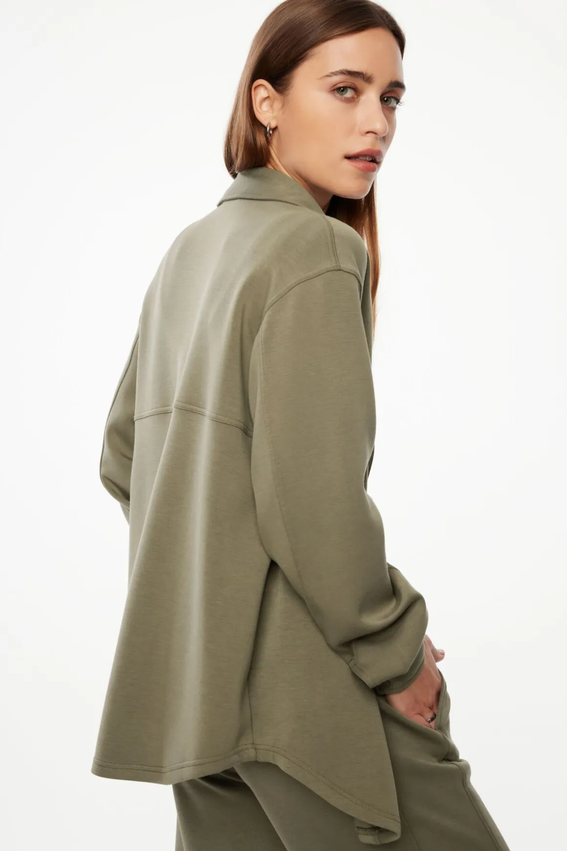 Long Sleeve Tops-Dynamite Scuba Button Up Shacket Gray