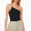 Tees & Tanks | Bodysuits-Dynamite Sculpt Asymmetrical Open Back Bodysuit Black