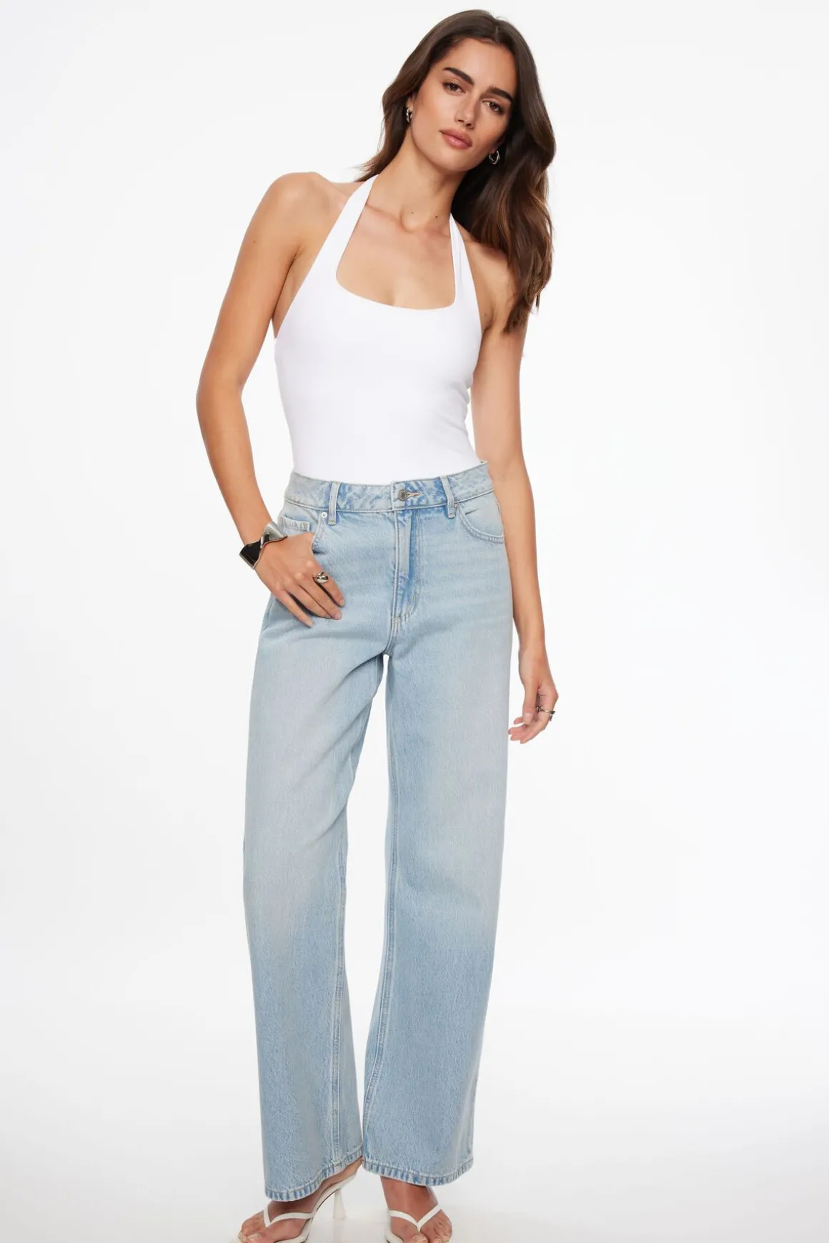 Tees & Tanks | Bodysuits-Dynamite Sculpt Halter Neck Bodysuit White
