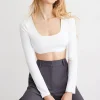 Tees & Tanks-Dynamite Sculpt Long Sleeve Ultra Crop Top White