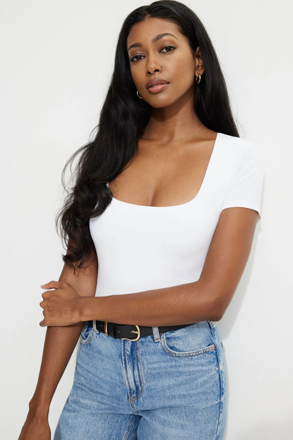 Tees & Tanks | Online Exclusives-Dynamite Sculpt Scoop Neck Bodysuit White