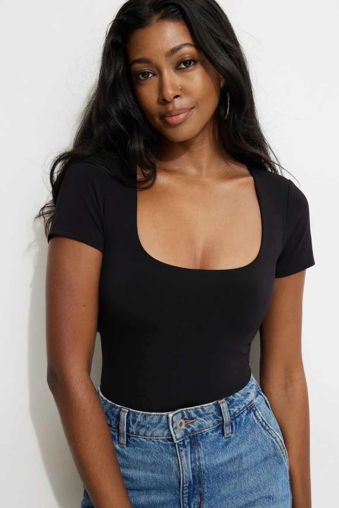 Tees & Tanks | Online Exclusives-Dynamite Sculpt Scoop Neck Bodysuit Black