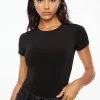 Tees & Tanks | Tees & Tanks-Dynamite Sculpt Short Sleeve Crew Neck Bodysuit Black