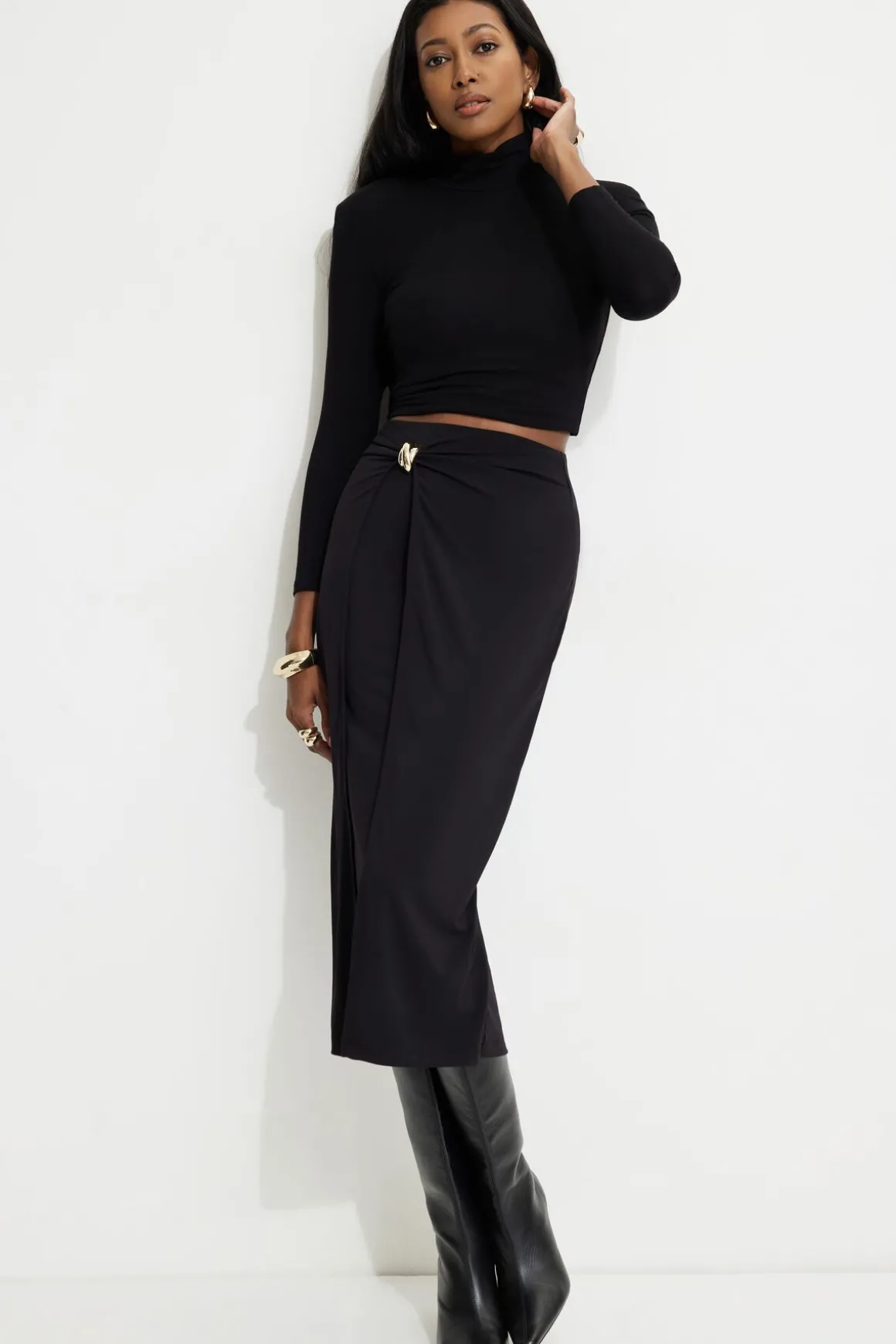 Skirts & Skorts | Online Exclusives-Dynamite Sculpt Wrap Midi Skirt Black