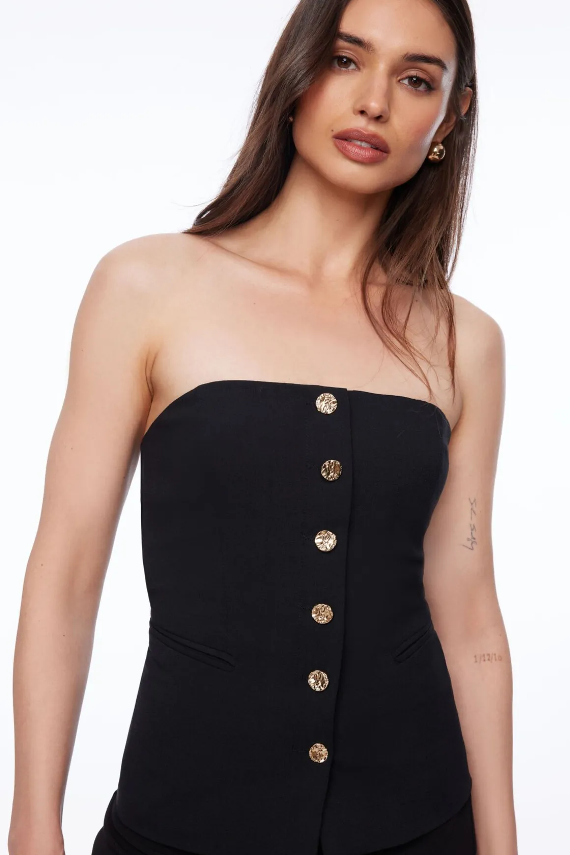 Blouses & Tops | Blouses & Tops-Dynamite Sculptural Button Bustier Top Black
