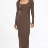 Dresses & Jumpsuits | Midi & Maxi Dresses-Dynamite Selena Ribbed Maxi Dress Brown