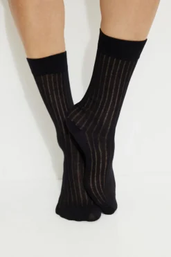 Socks & Tights-Dynamite Semi Sheer Calf High Socks Black