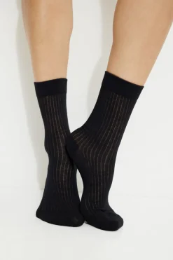Socks & Tights-Dynamite Semi Sheer Crew Socks Black