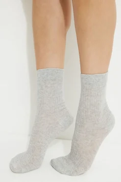 Socks & Tights-Dynamite Semi Sheer Crew Socks Gray