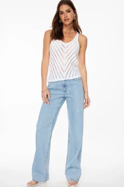 Sweaters & Cardigans | Sweaters-Dynamite Semi Sheer Pointelle Tank Top White