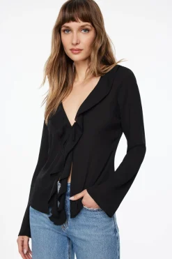 Blouses & Tops | Blouses & Tops-Dynamite Semi Sheer Ruffled Flyaway Top Black