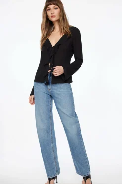 Blouses & Tops | Blouses & Tops-Dynamite Semi Sheer Ruffled Flyaway Top Black