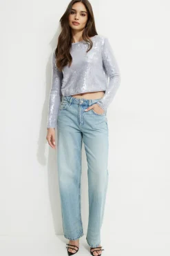 Tees & Tanks | Bestsellers-Dynamite Sequin Crewneck Top White