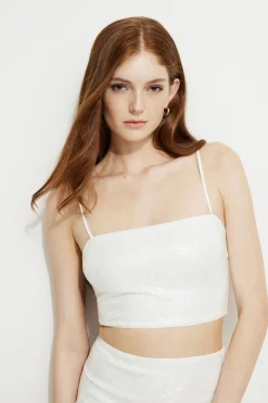 Tees & Tanks | Online Exclusives-Dynamite Sequin Tank Top White