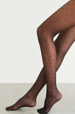 Socks & Tights-Dynamite Sheer Dotted Fishnet Tights Black