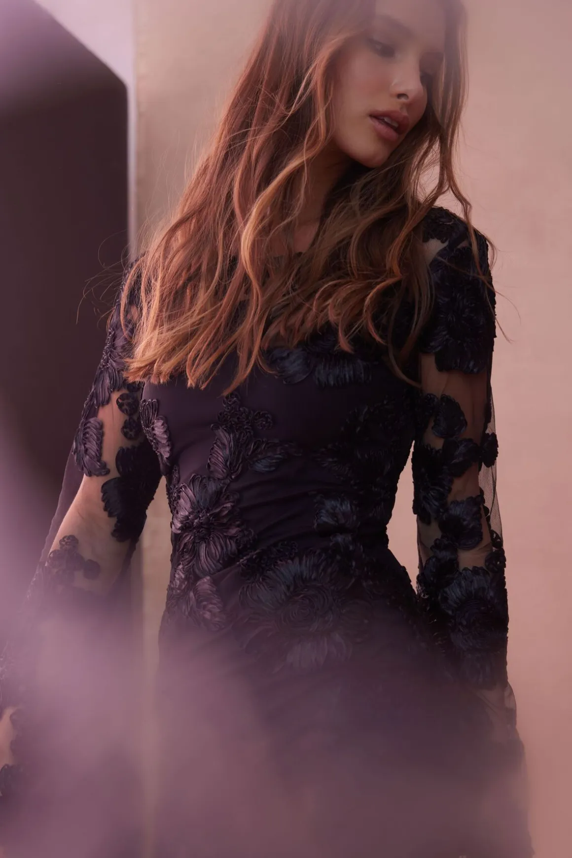Dresses & Jumpsuits | Mini Dresses-Dynamite Sheer Floral Appliqué Mini Dress Black