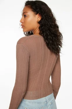 Sweaters & Cardigans | Long Sleeve Tops-Dynamite Sheer Long Sleeve Sweater Top Gray