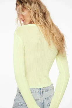 Sweaters & Cardigans | Sweaters-Dynamite Sheer Long Sleeve Sweater Top Yellow