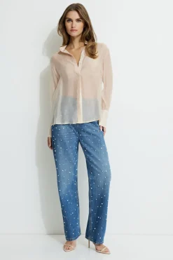 Blouses & Tops | Blouses & Tops-Dynamite Sheer Relaxed Shirt Brown
