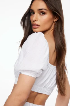 Blouses & Tops | Blouses & Tops-Dynamite Sheer Smocked Crop Top White