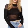 Sweaters & Cardigans | Sweaters-Dynamite Sheer Stripe Sweater Black