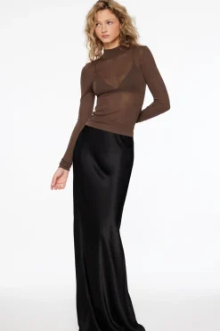Sweaters & Cardigans | Sweaters-Dynamite Sheer Turtleneck Sweater Brown