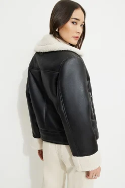 Coats & Jackets | Classic Coats-Dynamite Sherpa Faux Leather Aviator Jacket Black