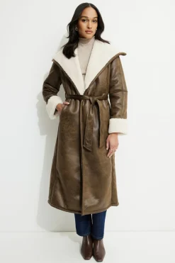Coats & Jackets | Classic Coats-Dynamite Sherpa Faux Leather Wrap Coat Brown