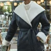 Coats & Jackets | Classic Coats-Dynamite Sherpa Short Faux Leather Wrap Coat Black