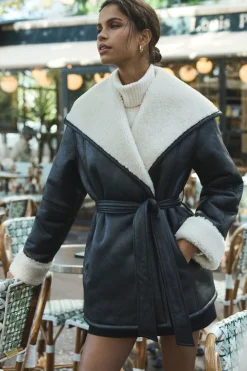 Coats & Jackets | Classic Coats-Dynamite Sherpa Short Faux Leather Wrap Coat Black