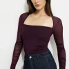 Tees & Tanks | Bestsellers-Dynamite Shirred Long Sleeve Bolero Top Burgundy
