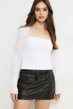 Tees & Tanks | Tees & Tanks-Dynamite Shirred Long Sleeve Bolero Top White